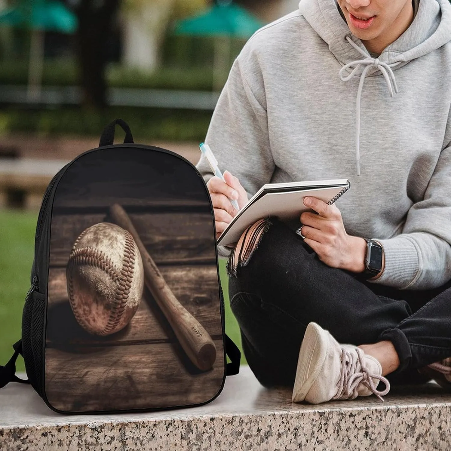 Travel Laptop Backpack Slim Durable Lightweight Back Pack Cute Baseball on Wooden Small Backpack For Women Men