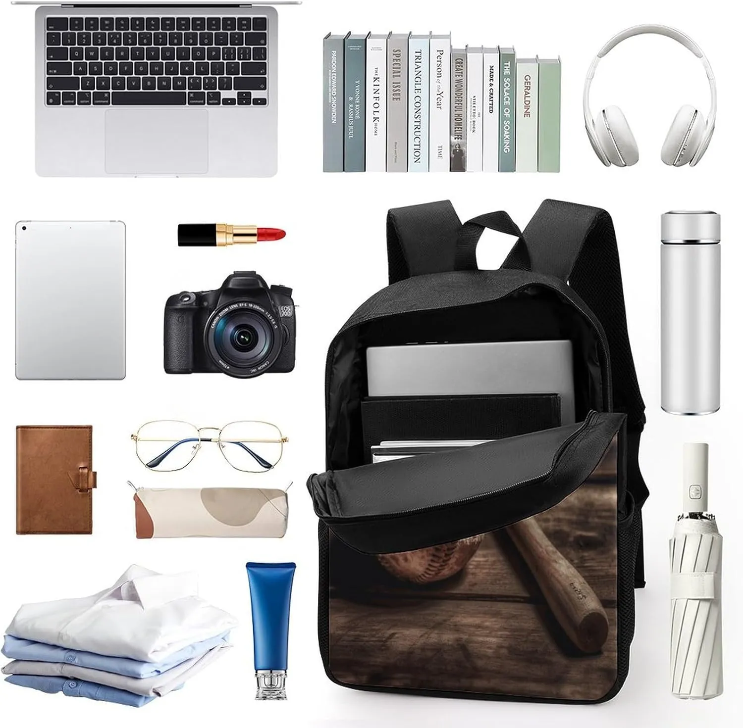 Travel Laptop Backpack Slim Durable Lightweight Back Pack Cute Baseball on Wooden Small Backpack For Women Men