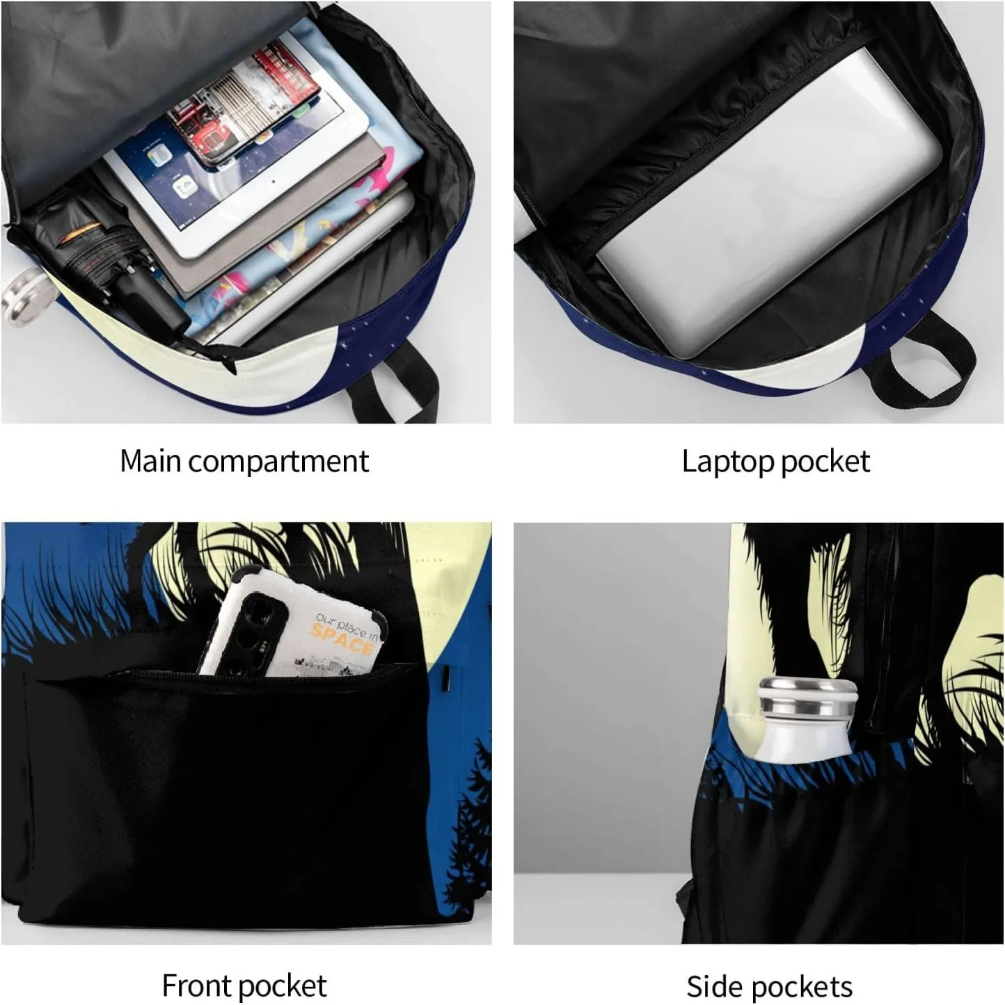 Travel Laptop Backpack Waterproof and Anti-Theft Backpack Rucksack with Laptop Compartment for Women Men College Picnic Daypack Compatible with Wolf Howling On The Full Moon
