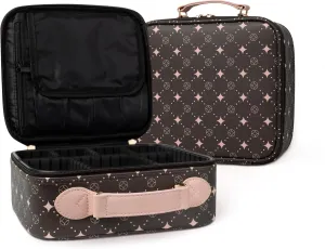 Travel Makeup Bag,Waterproof Cosmetic Organizer, Adjustable Dividers,Portability Cosmetic Train Case,Makeup organizer,Gift for Women,Girls Gift (Coffee Pink)