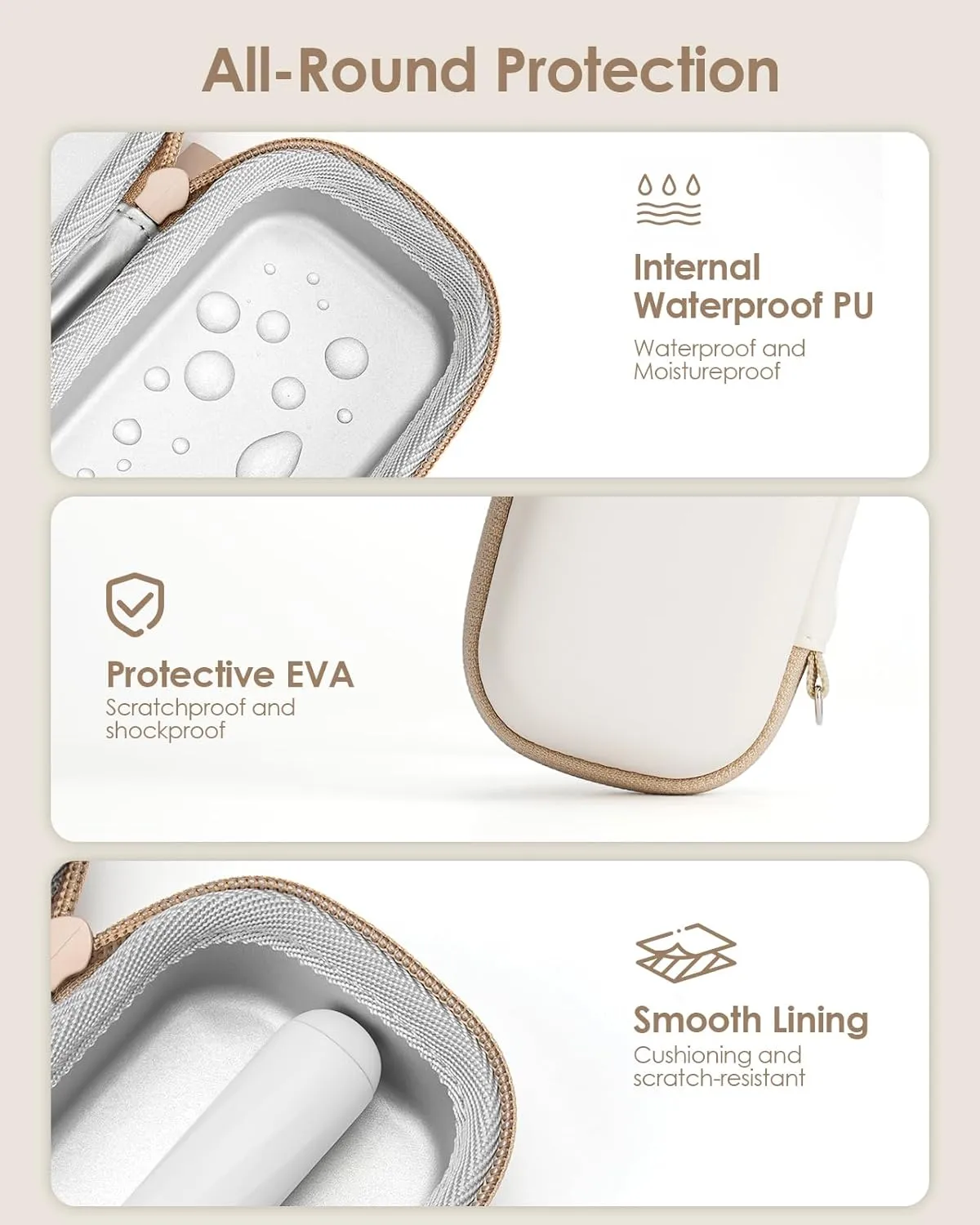 Travel Shaver Case with Attachments Storage Box for Hybrid Electric Trimmer, Waterproof Hard Carrying Case Portable Storage Bag for O Blade, Beige