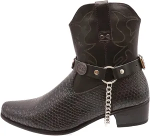 TrendyFashionJewelry Men Biker Boot Bracelets Black Pair Straps Silver Metal Chains Shoe Shotgun Shell Charm Trucker Rock