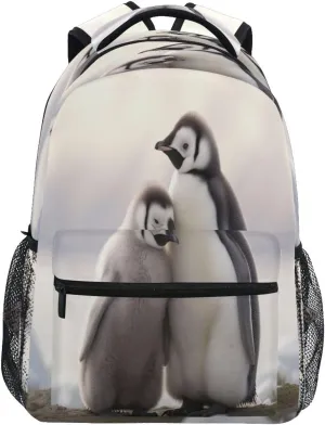 Two Penguins Lean over Backpack Travel Bookbags Lightweight Fashion Waterproof Shoulder Laptop Daypack for Women Men