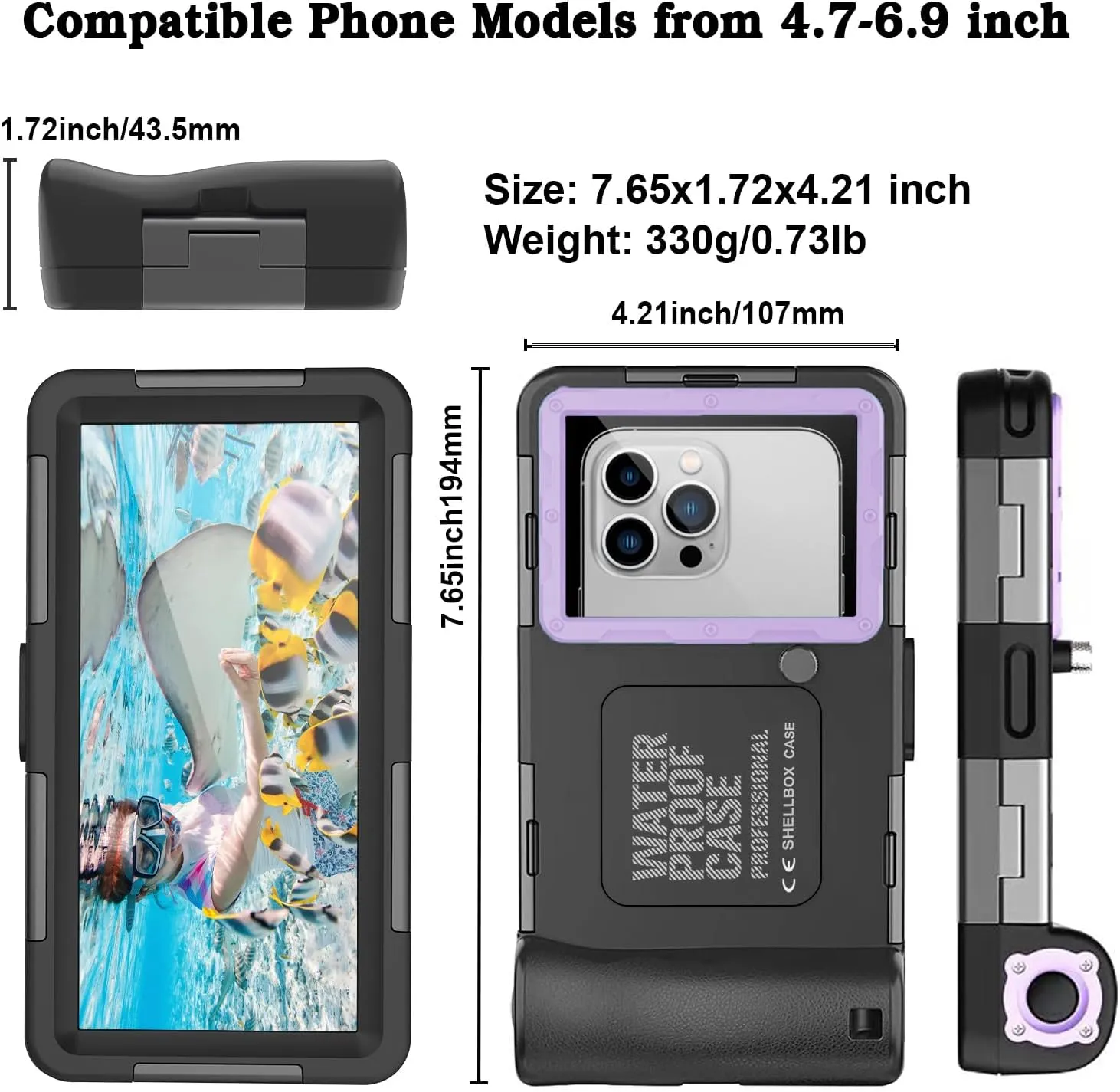 Underwater Diving Phone Case for Snorkeling,Professional 50FT/15M Waterproof for iPhone 16/15/14/13/Pro Max Samsung Galaxy S25/24/23/22/Ultra/Plus Universal Photo&Video Scuba Dive Housing Purple Black