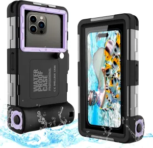 Underwater Diving Phone Case for Snorkeling,Professional 50FT/15M Waterproof for iPhone 16/15/14/13/Pro Max Samsung Galaxy S25/24/23/22/Ultra/Plus Universal Photo&Video Scuba Dive Housing Purple Black