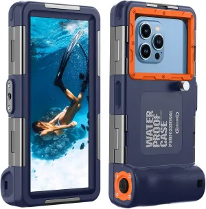 Underwater Diving Snorkeling Phone Case, IP68 Professional 50ft 15m Waterproof Outdoor Cellphone Case Photo Video Cover with Lanyard for iPhone 16 Galaxy Huawei Moto All Series, Blue