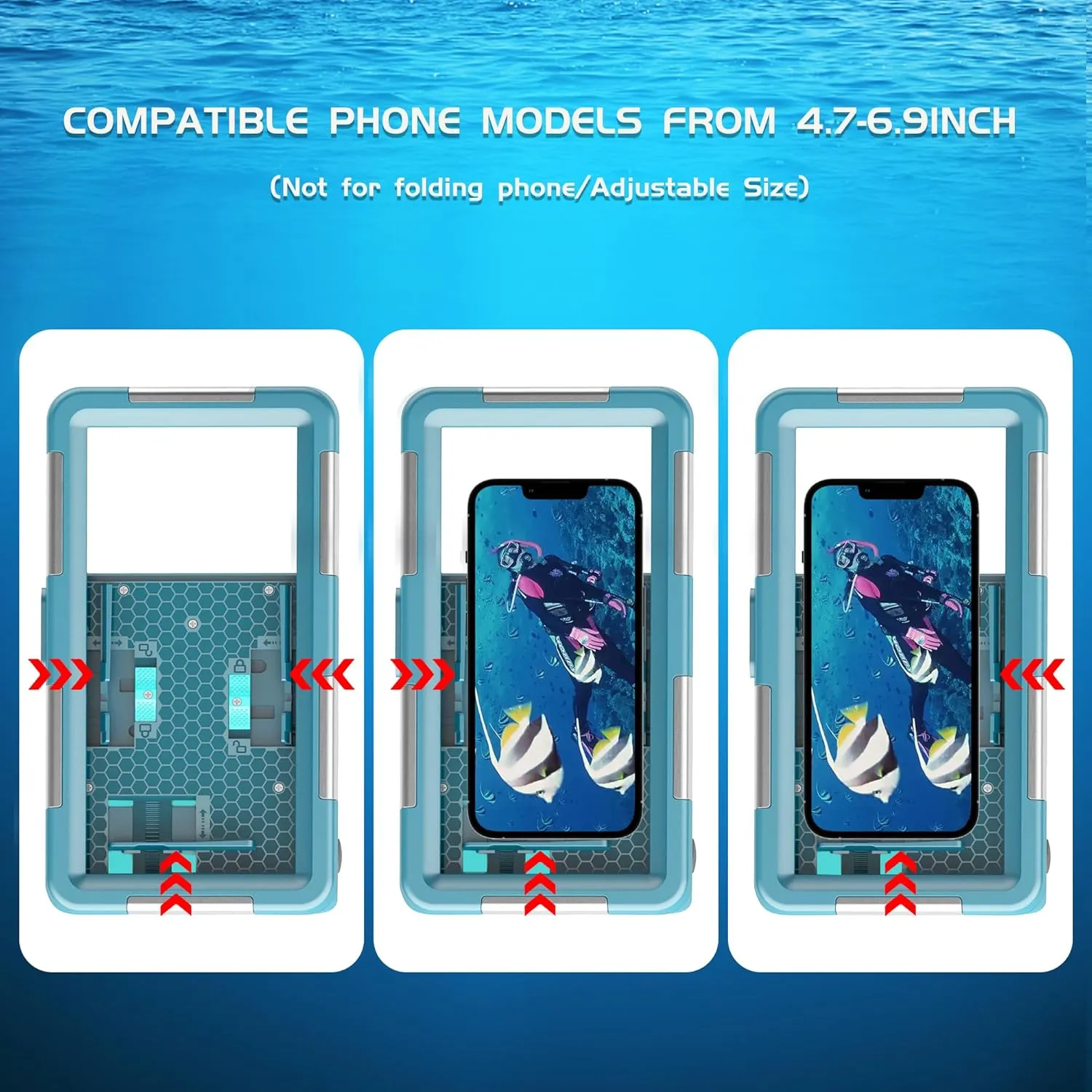 Universal Underwater Phone Protective Case [50ft/15m] for Snorkeling Diving Swimming Surfing Outdoor Sports Photo Video Housing Compatible with Phone in Size 4.7 to 6.9 inch