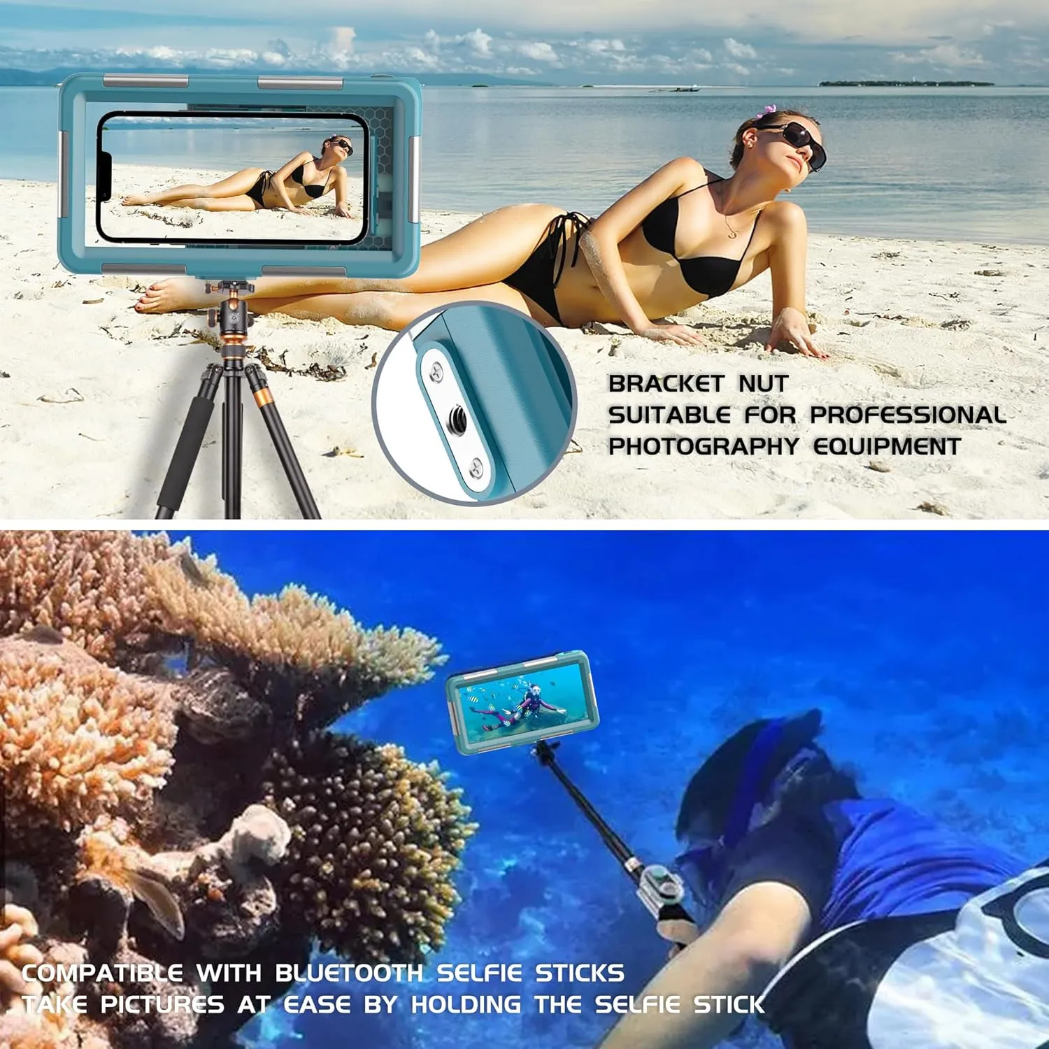 Universal Underwater Phone Protective Case [50ft/15m] for Snorkeling Diving Swimming Surfing Outdoor Sports Photo Video Housing Compatible with Phone in Size 4.7 to 6.9 inch