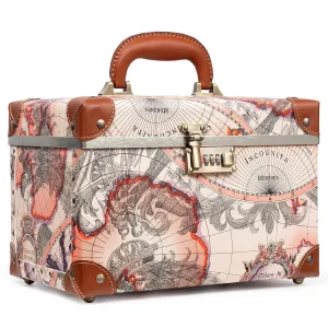 urecity Portable Retro Leather Makeup Train Case Cosmetic Organizer Case Leather Storage Box with Combination Lock (12.5", Victorian Map Print)
