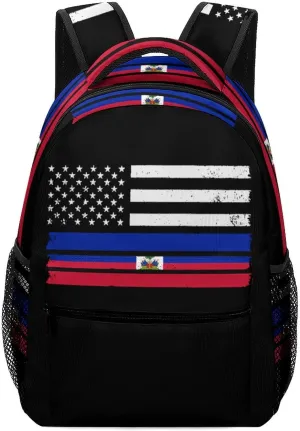 U.S Haiti Flag Travel Backpack Lightweight Shoulders Bag Laptop Daypack for Work Office