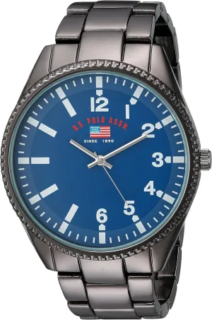 U.S. Polo Assn. Men's Analog Watch – Blue Dial with Black Stainless Steel Bracelet and Gift Box Packaging – Durable, Stylish, and Adjustable Fit for Wrists 5.5" to 8"
