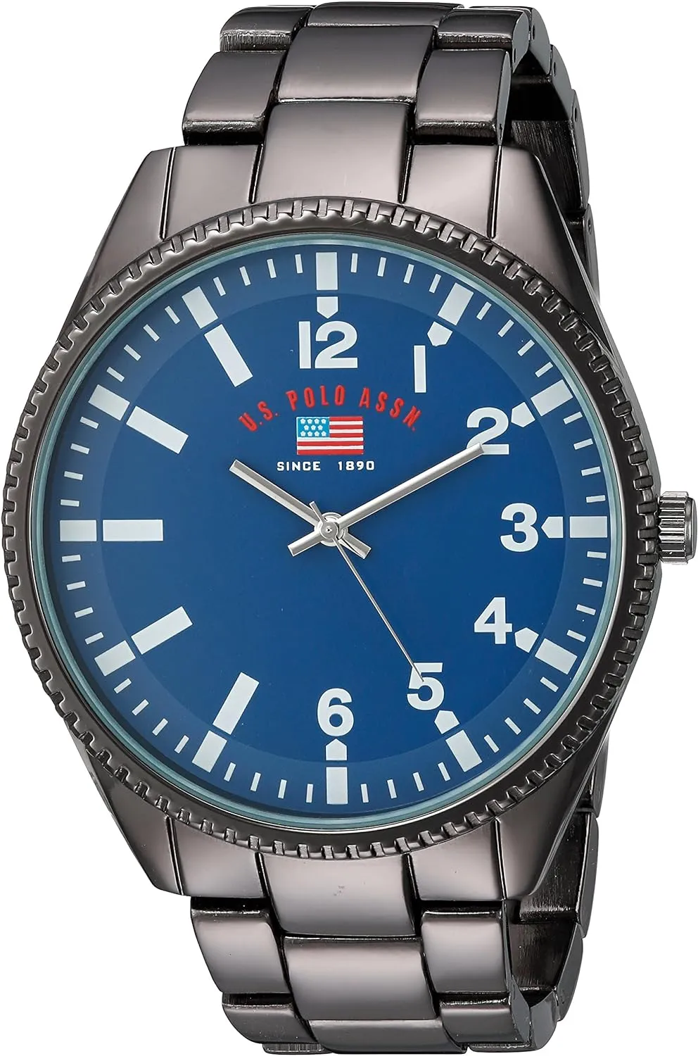 U.S. Polo Assn. Men's Analog Watch – Blue Dial with Black Stainless Steel Bracelet and Gift Box Packaging – Durable, Stylish, and Adjustable Fit for Wrists 5.5" to 8"