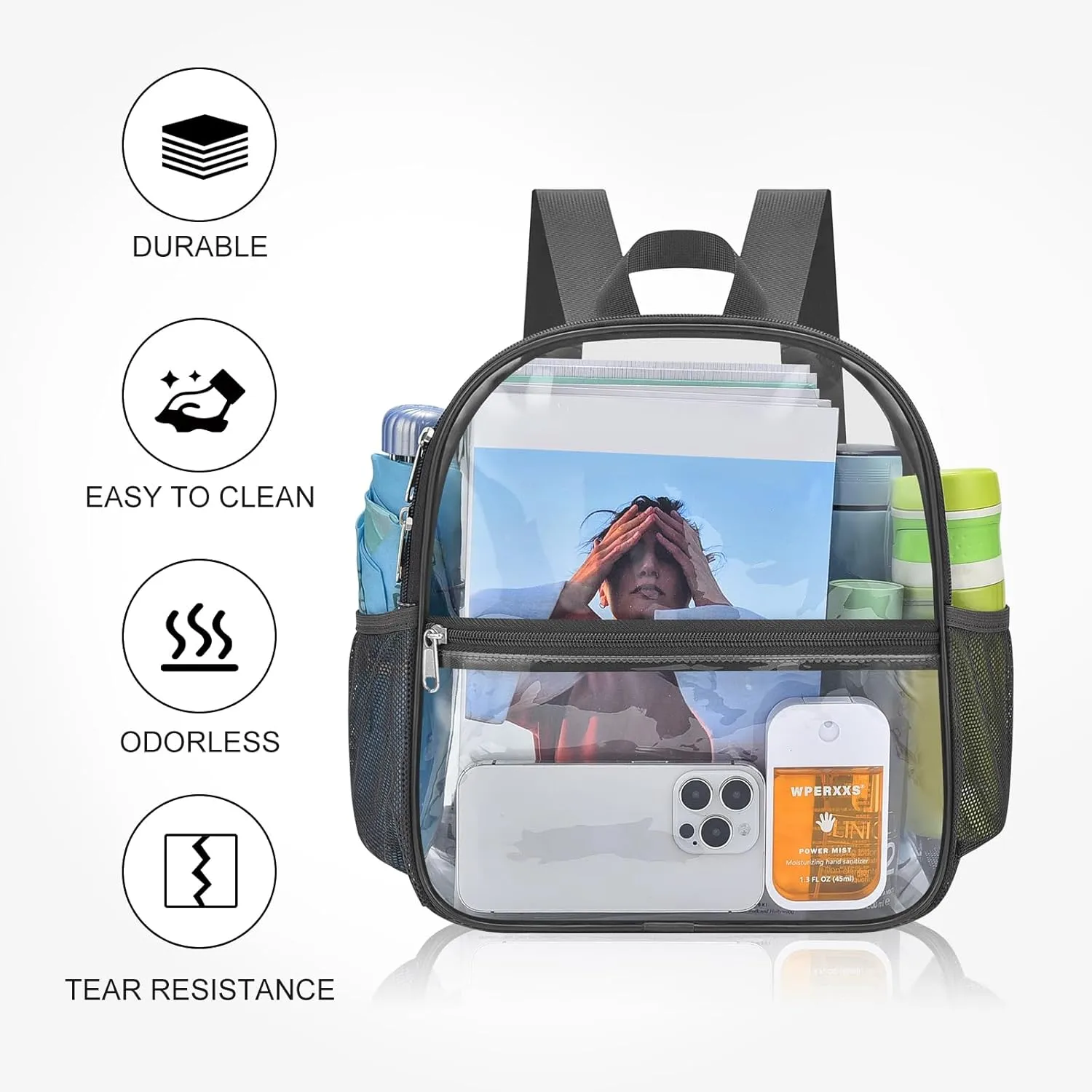 USPECLARE Clear Backpack Stadium Approved 12X11x6, Waterproof Clear Bag Stadium Backpack for Concert Work Sport Event