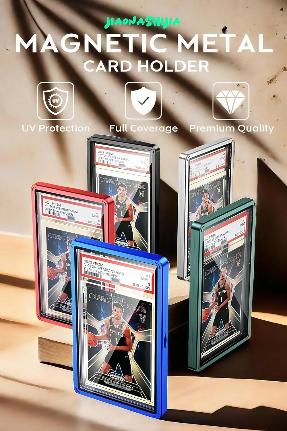 UV-Resistant Magnetic Metal Slab Case for 35pt PSA, BGS, CGC Graded Cards. High Alumina Glass, Multi-Point Magnetic Lock, Durable Metal Frame, Stackable Design. Silver