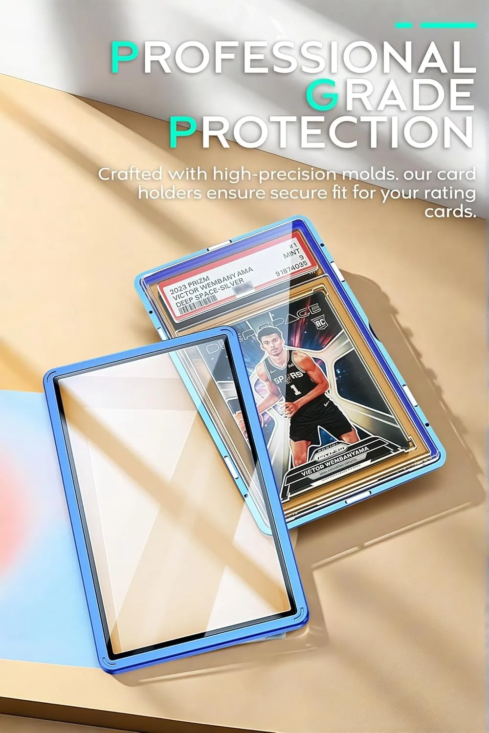 UV-Resistant Magnetic Metal Slab Case for 35pt PSA, BGS, CGC Graded Cards. High Alumina Glass, Multi-Point Magnetic Lock, Durable Metal Frame, Stackable Design. Silver