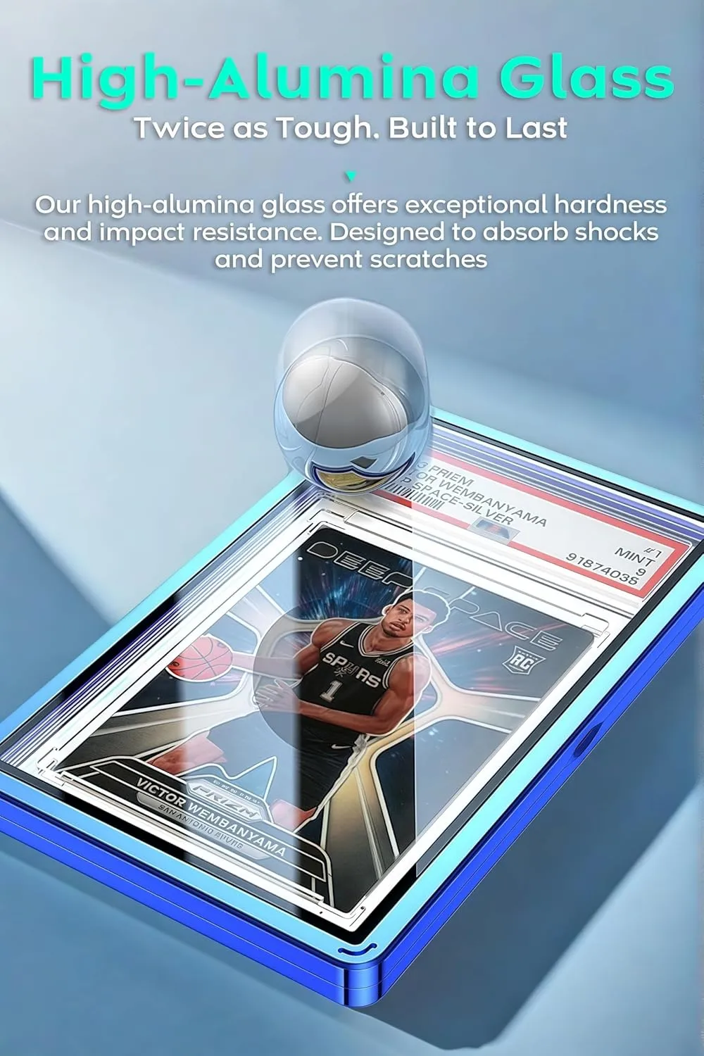 UV-Resistant Magnetic Metal Slab Case for 35pt PSA, BGS, CGC Graded Cards. High Alumina Glass, Multi-Point Magnetic Lock, Durable Metal Frame, Stackable Design. Silver