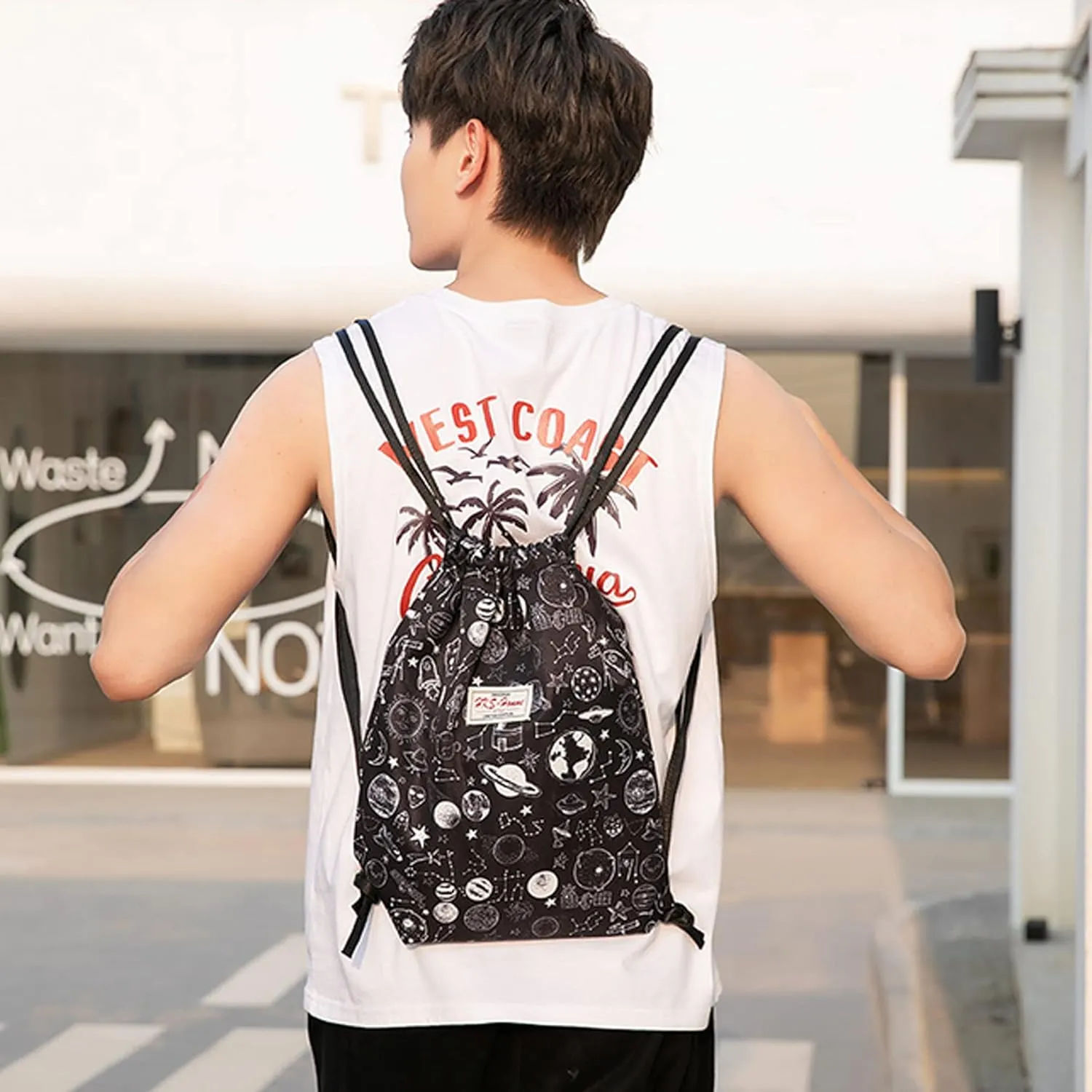 Van Caro Drawstring Backpack String Bag Sackpack Cinch Daypack Fashion Shoulder Bags