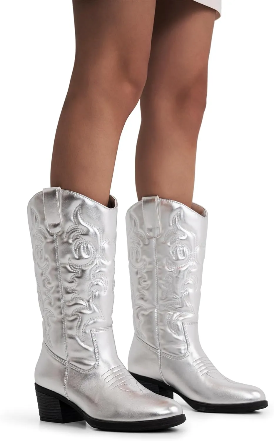 Vepose Women's Cowboy Boots Western Cowgirl Round Toe Mid Calf Boots for Women