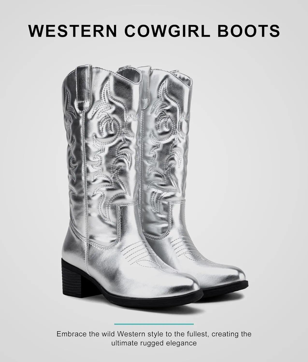 Vepose Women's Cowboy Boots Western Cowgirl Round Toe Mid Calf Boots for Women