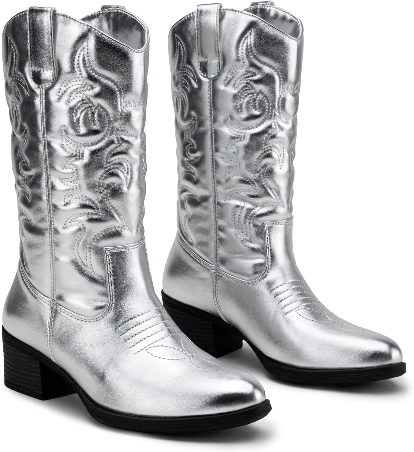 Vepose Women's Cowboy Boots Western Cowgirl Round Toe Mid Calf Boots for Women