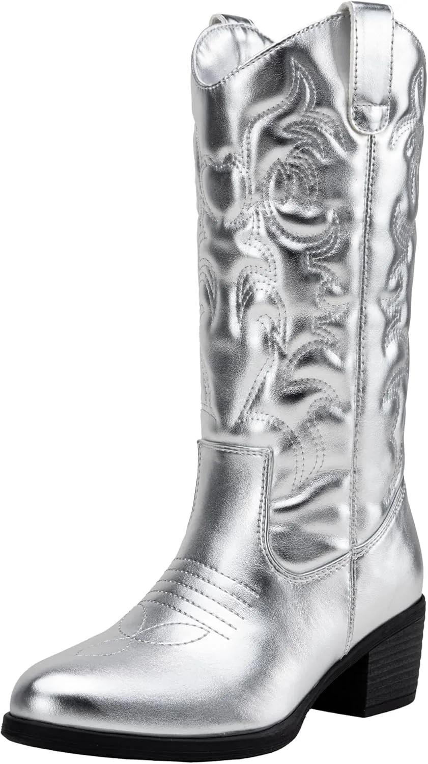 Vepose Women's Cowboy Boots Western Cowgirl Round Toe Mid Calf Boots for Women