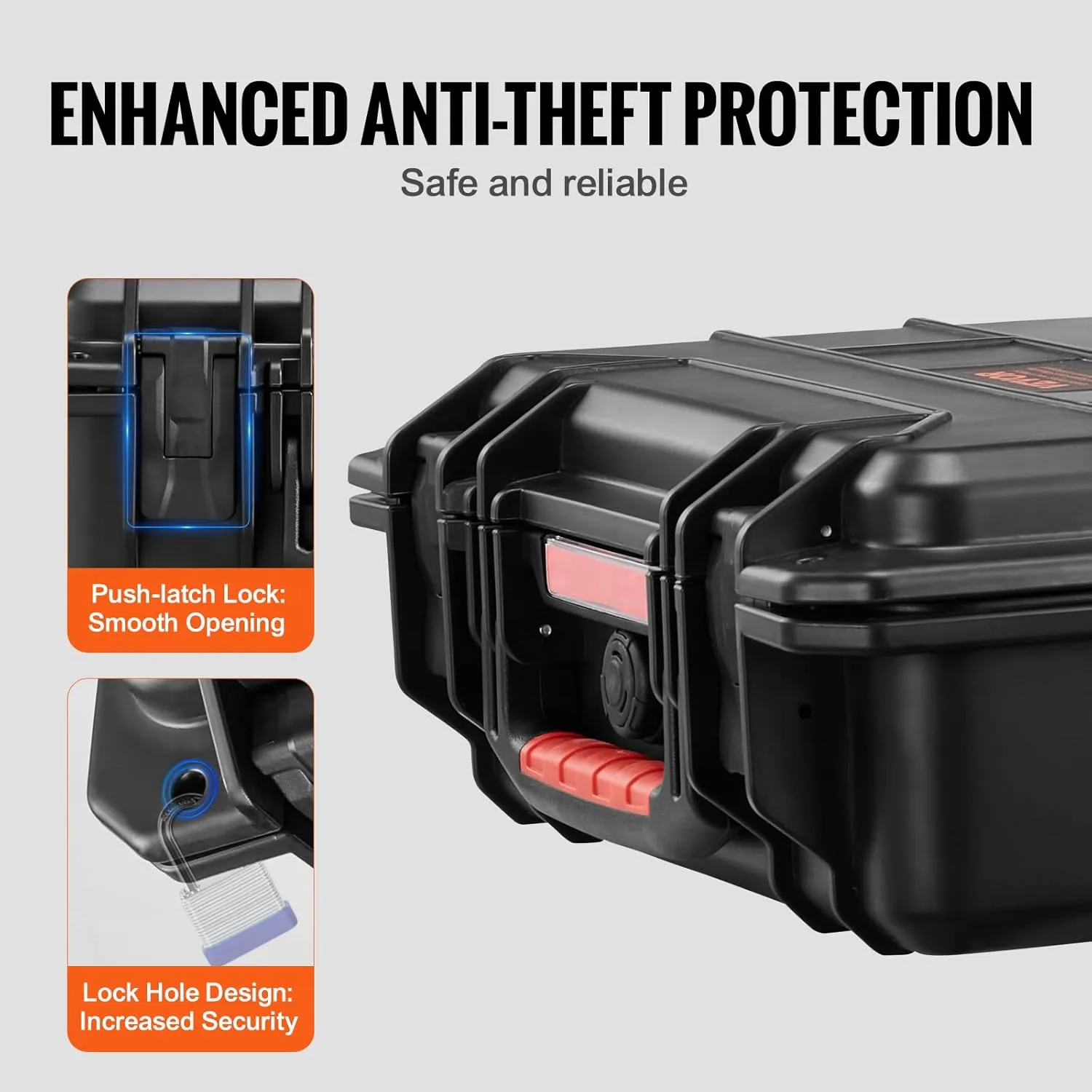 VEVOR Weatherproof Hard Case, Heavy Duty Protective Dry Box Case with Pre-Cut Foam, and Retractable Pull Handles for Travel, Hunting, Military, Tactical, IP67 Waterproof Case for Cameras (40x32x16.6)