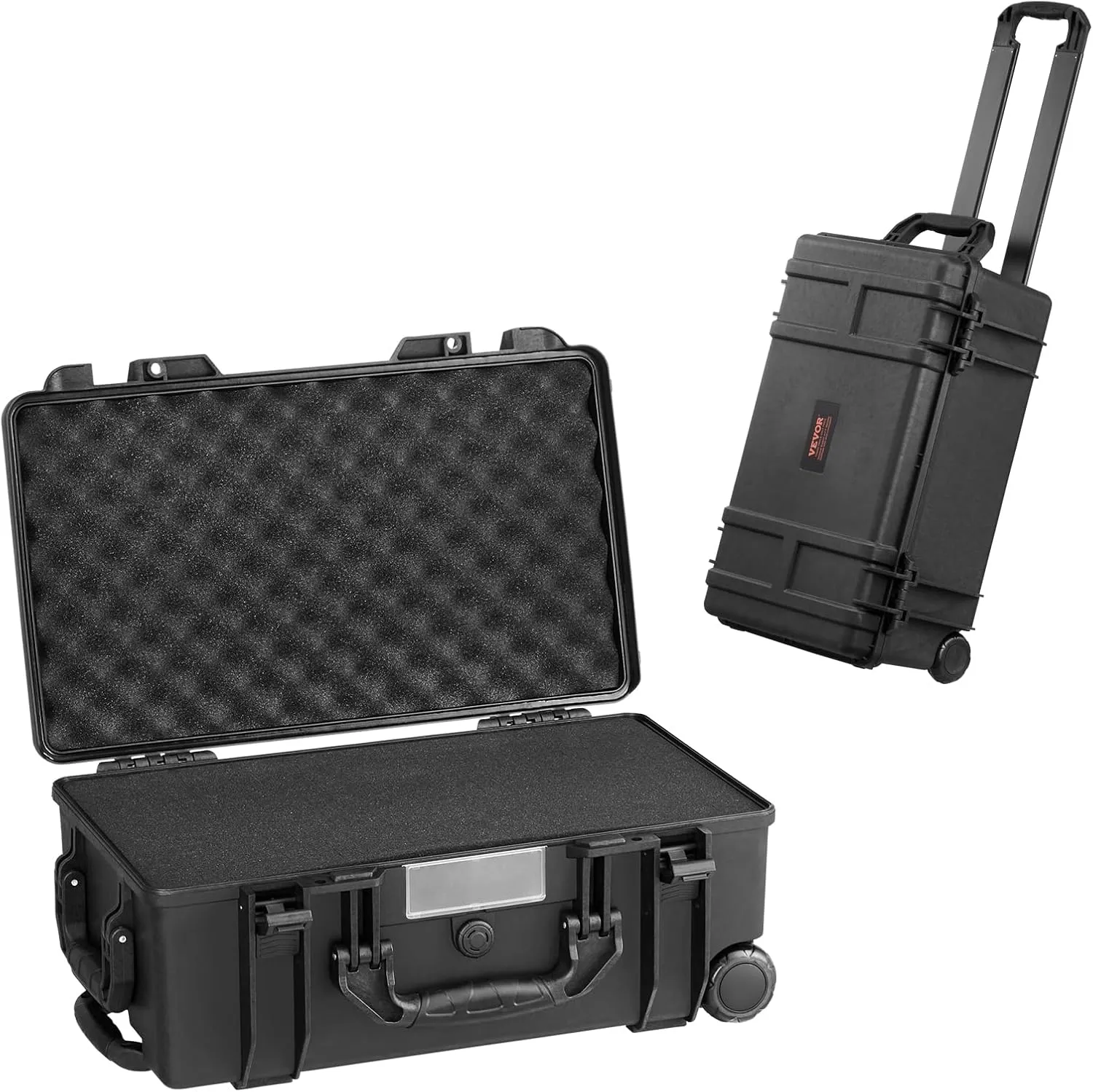 VEVOR Weatherproof Hard Case, Heavy Duty Protective Dry Box Case with Pre-Cut Foam, Wheels & Retractable Pull Handles for Travel, Hunt, Military, Tactical, IP67 Waterproof Case for Cameras (64x51x25)