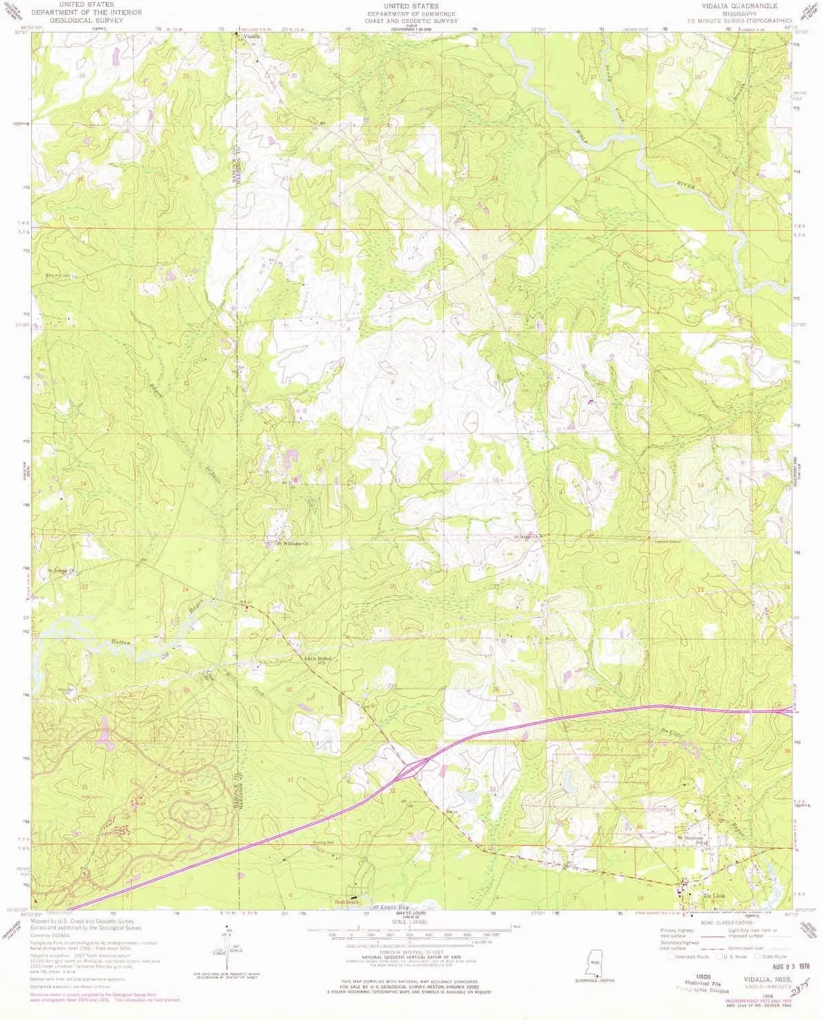 Vidalia MS topo map, 1:24000 Scale, 7.5 X 7.5 Minute, Historical, 1956, Updated 1976, 26.8 x 22 in