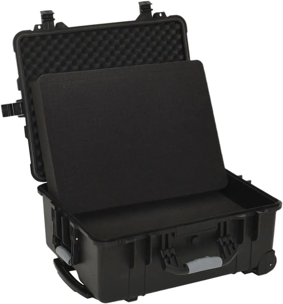 vidaXL Portable Wheeled Flight Case with Pressure Valve and Foam Inserts - Heavy Duty, Shock and Water Resistant Black Hard Case