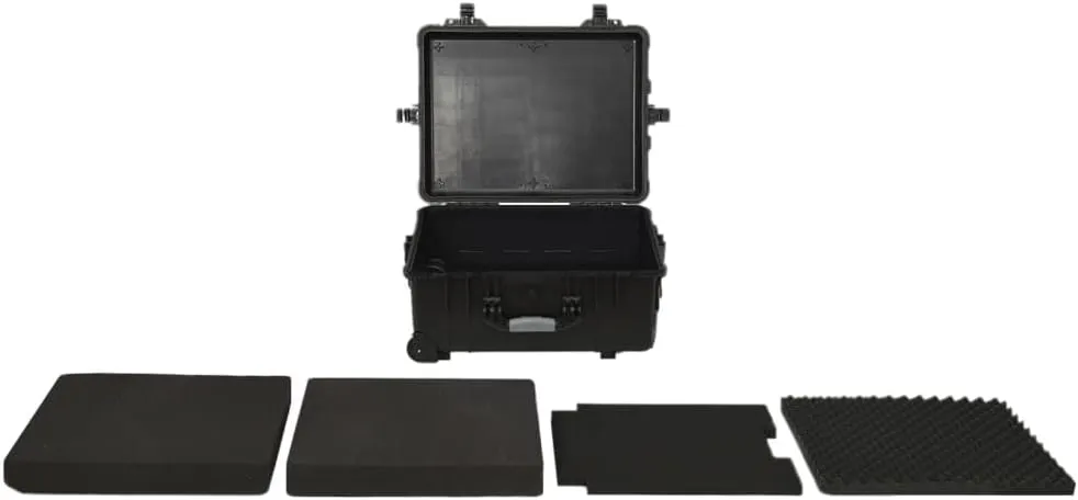 vidaXL Portable Wheeled Flight Case with Pressure Valve and Foam Inserts - Heavy Duty, Shock and Water Resistant Black Hard Case