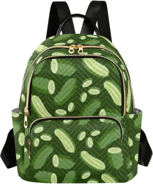 VIGTRO Women Fashion Backpack Quilted Mini Purse Green Cucumber Vegetables, Lightweight Travel Casual Shoulder Backpack with Adjustable Straps Size M