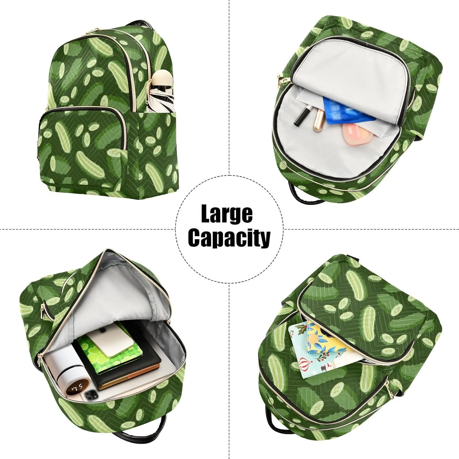 VIGTRO Women Fashion Backpack Quilted Mini Purse Green Cucumber Vegetables, Lightweight Travel Casual Shoulder Backpack with Adjustable Straps Size M