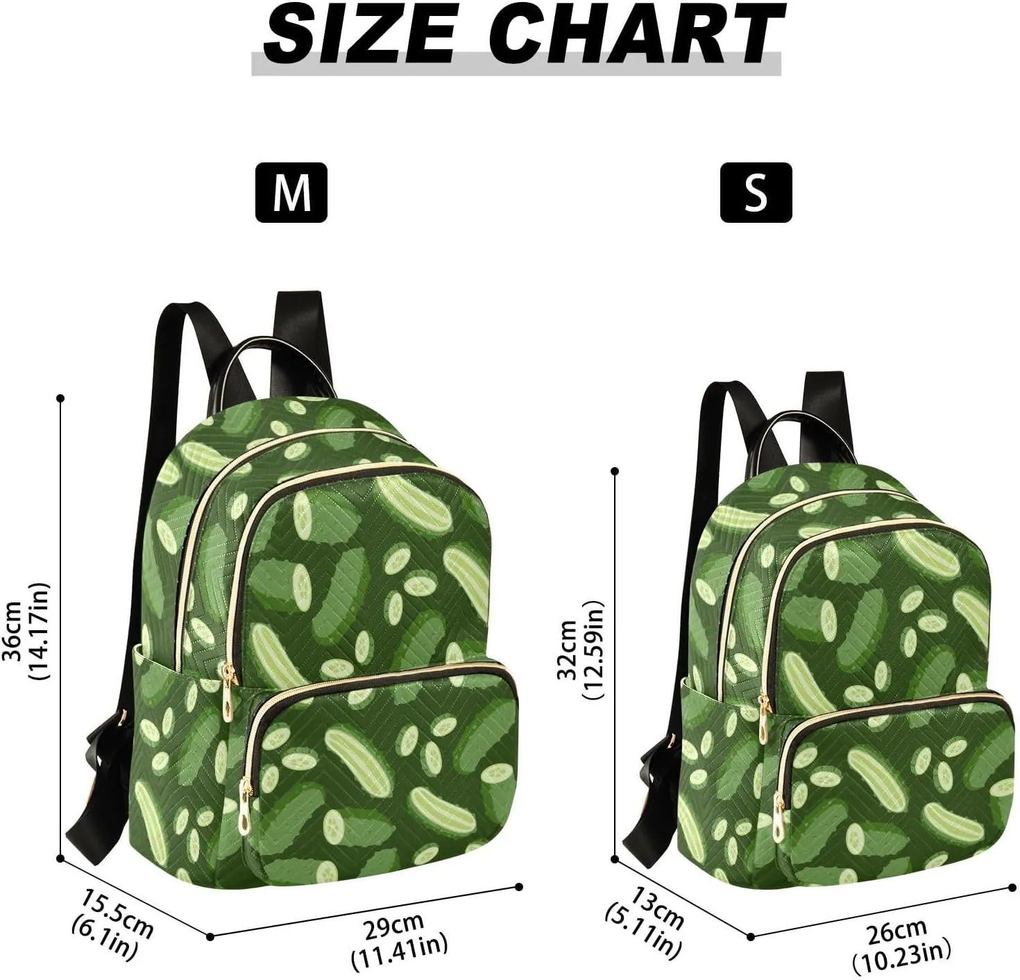 VIGTRO Women Fashion Backpack Quilted Mini Purse Green Cucumber Vegetables, Lightweight Travel Casual Shoulder Backpack with Adjustable Straps Size M