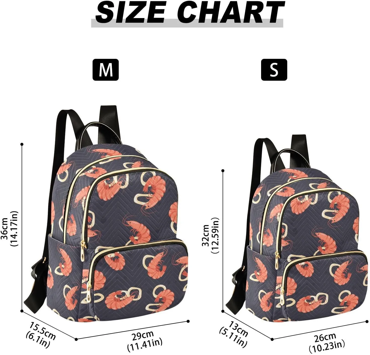 VIGTRO Women Fashion Backpack Quilted Mini Purse Shrimp Squid Ring Seafood, Lightweight Travel Casual Shoulder Backpack with Adjustable Straps Size M