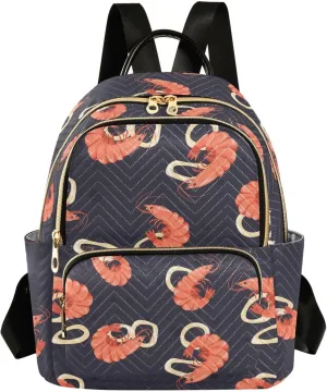 VIGTRO Women Fashion Backpack Quilted Mini Purse Shrimp Squid Ring Seafood, Lightweight Travel Casual Shoulder Backpack with Adjustable Straps Size M