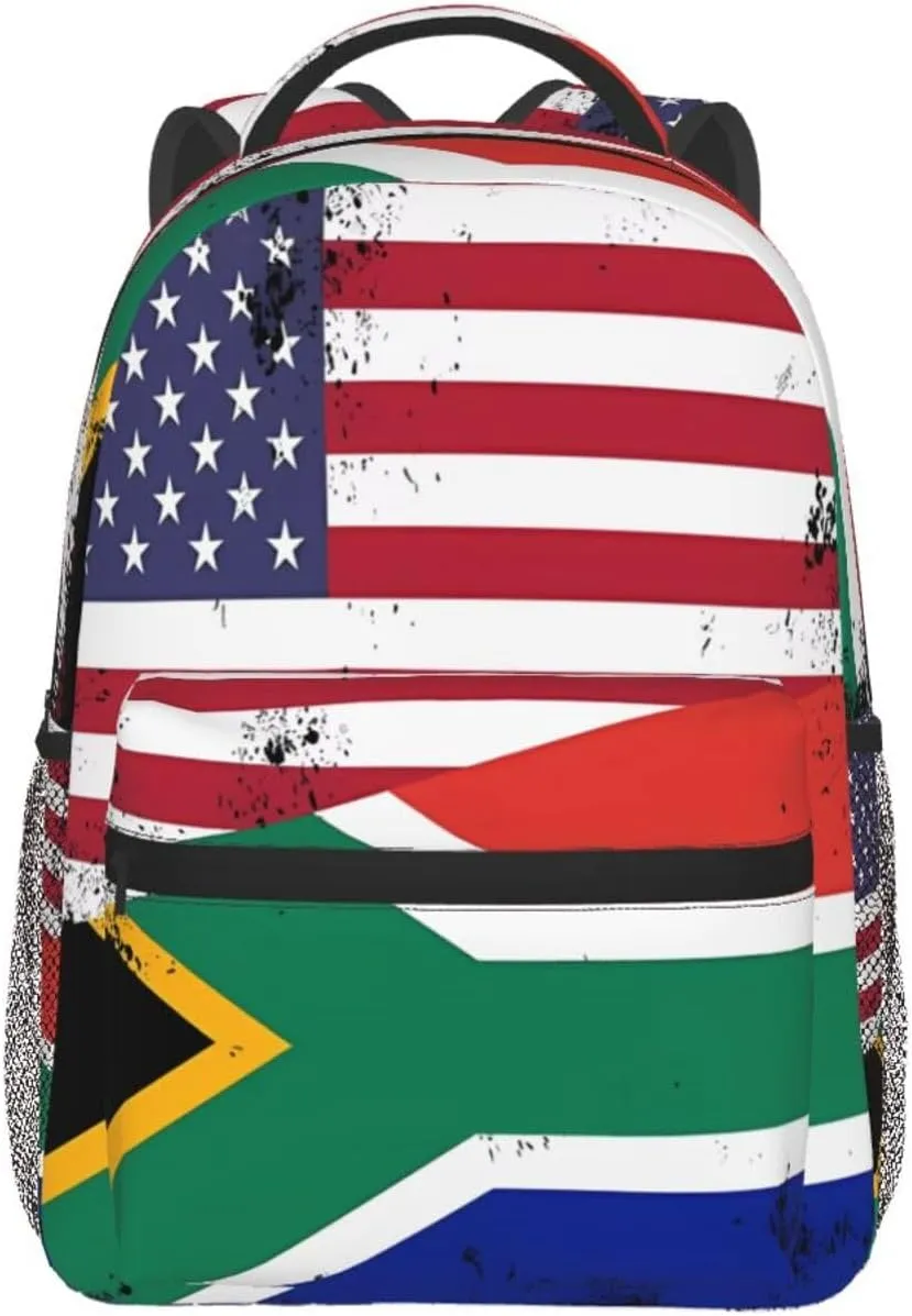 Vintage Half South African American Flag Backpack Casual Laptop Backpack Double Shoulder Bag Lightweight Backpack For Women Men Travel