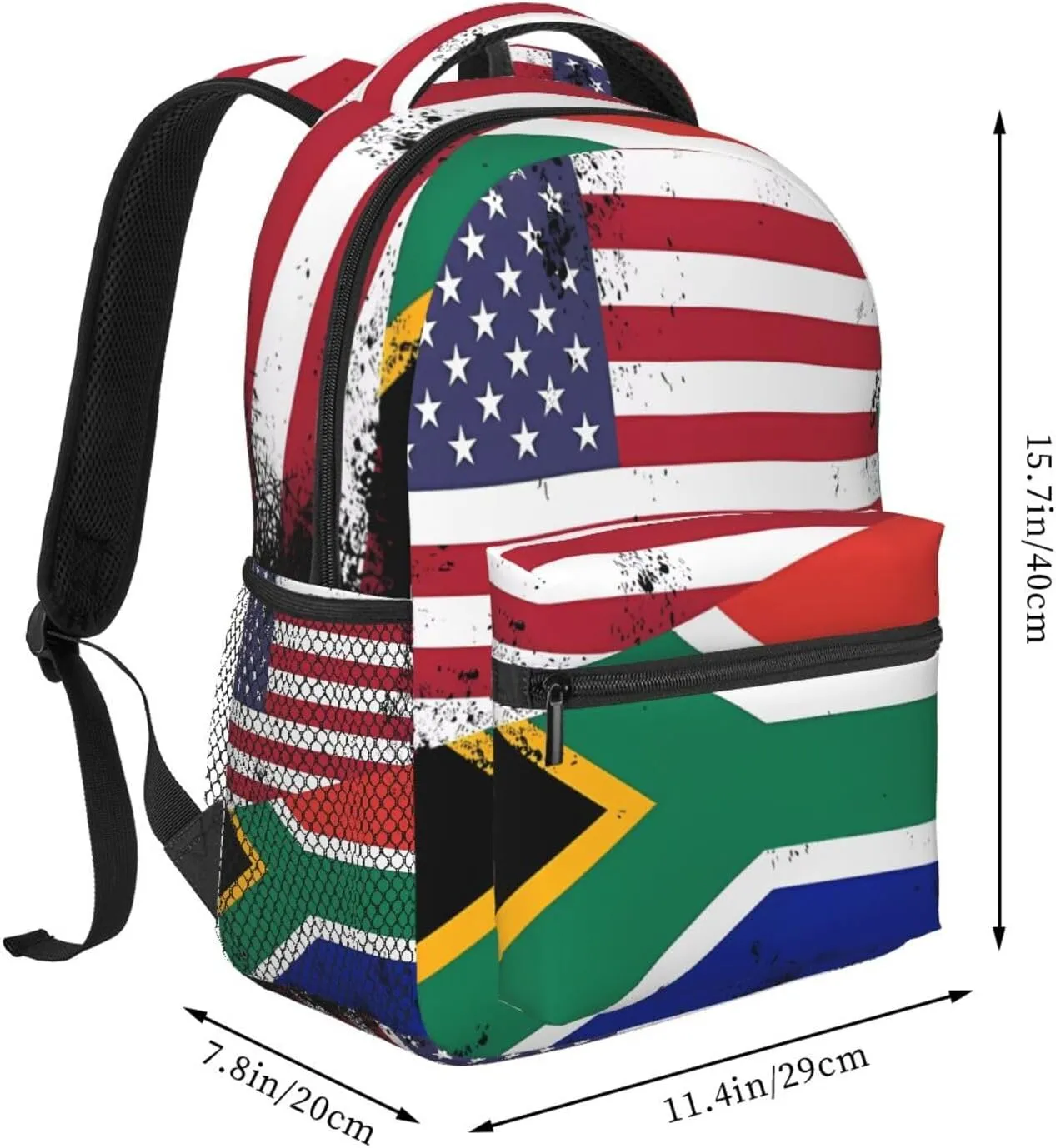 Vintage Half South African American Flag Backpack Casual Laptop Backpack Double Shoulder Bag Lightweight Backpack For Women Men Travel