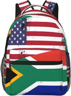 Vintage Half South African American Flag Backpack Casual Laptop Backpack Double Shoulder Bag Lightweight Backpack For Women Men Travel