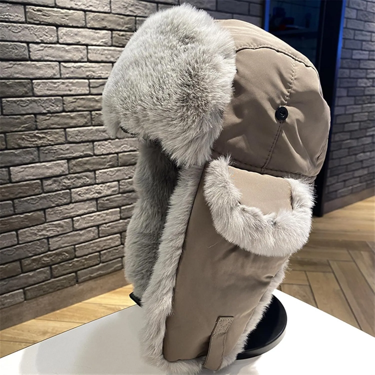 Vintage Warm Aviator Hat, Winter Faux Fur Trapper Hat, Hunting Hat with Ear Flaps for Men