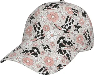 VOSERY Baseball Cap Women Men- Cow Print Cowboy Hat Boots Flower Adjustable for Baseball hat Women and Men Black