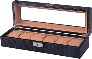 Watch Box, Watch Case for Men Women 6 Slots Wood Storage Watch Case Organizer with Glass Display Top Exquisite and Durable (6 Grids)