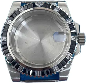 Watch Case 40mm Crystal Shell Cover Stainless Steel For NH35 Movement 5ATM Waterproof Watch case(Black)