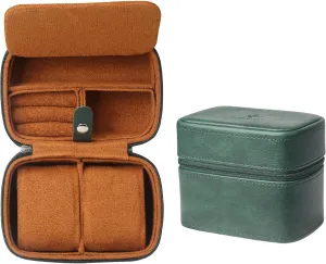 Watch Travel Case - 2 Slot Watch Case with Soft Lining and Accessories Compartment, Gift for Watch Lovers (Green & Caramel)