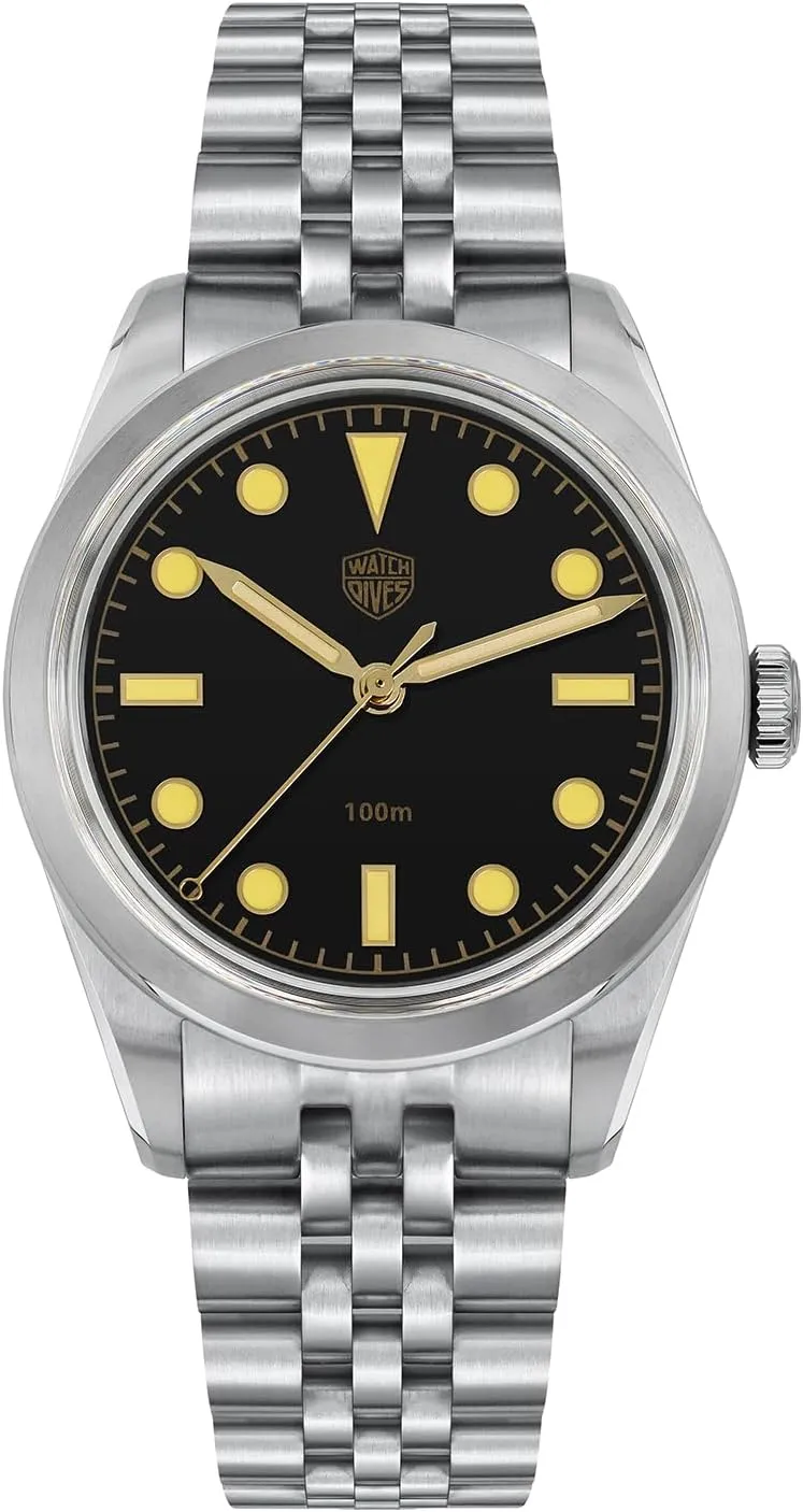 watchdives 36mm Quartz Watches, VH31 Sweep Second Quartz Wristwatch Bubble Mirror Men Watches 100m Waterproof Super Luminous Watch