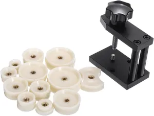 Watchmaker Press Tool Repair Watch Case Kit Back Case Closer with 12 Plastic Dies Durable Metal Watch Case Press Tool Kits Watch Repair Tool Accessories，