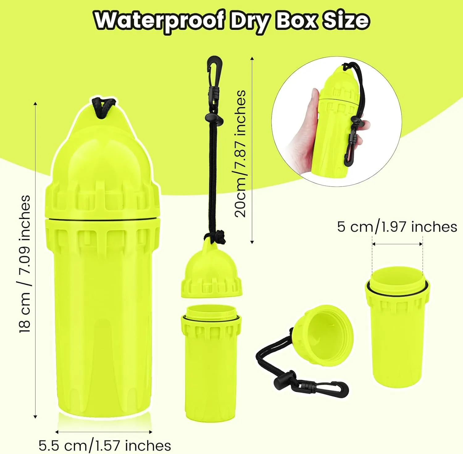 Waterproof Diving Dry Box, Scuba Safety Storage Container with Clip, Secure Cylindrical Seal Bottle Dry Capsule Case for Snorkeling, Kayaking, Boating - Protect Keys, Cash, Sunglasses, and Essentials