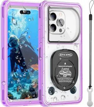 Waterproof Phone Case, Underwater Phone Cases for Snorkeling, IPX8 Diving Case, 360 Full Body Protection for iPhone 16 Pro Max/15/14/Galaxy S24, Up to 6.9 Inch, Beach Cruise Essentials (Purple)