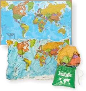 Waypoint Geographic World ScrunchMap, Portable, Easy-to-Store Map of the World, Water and Tear-Resistant Map, Eco-Conscious Unique Gifts, Storage Bag Included, 24" H x 36" W