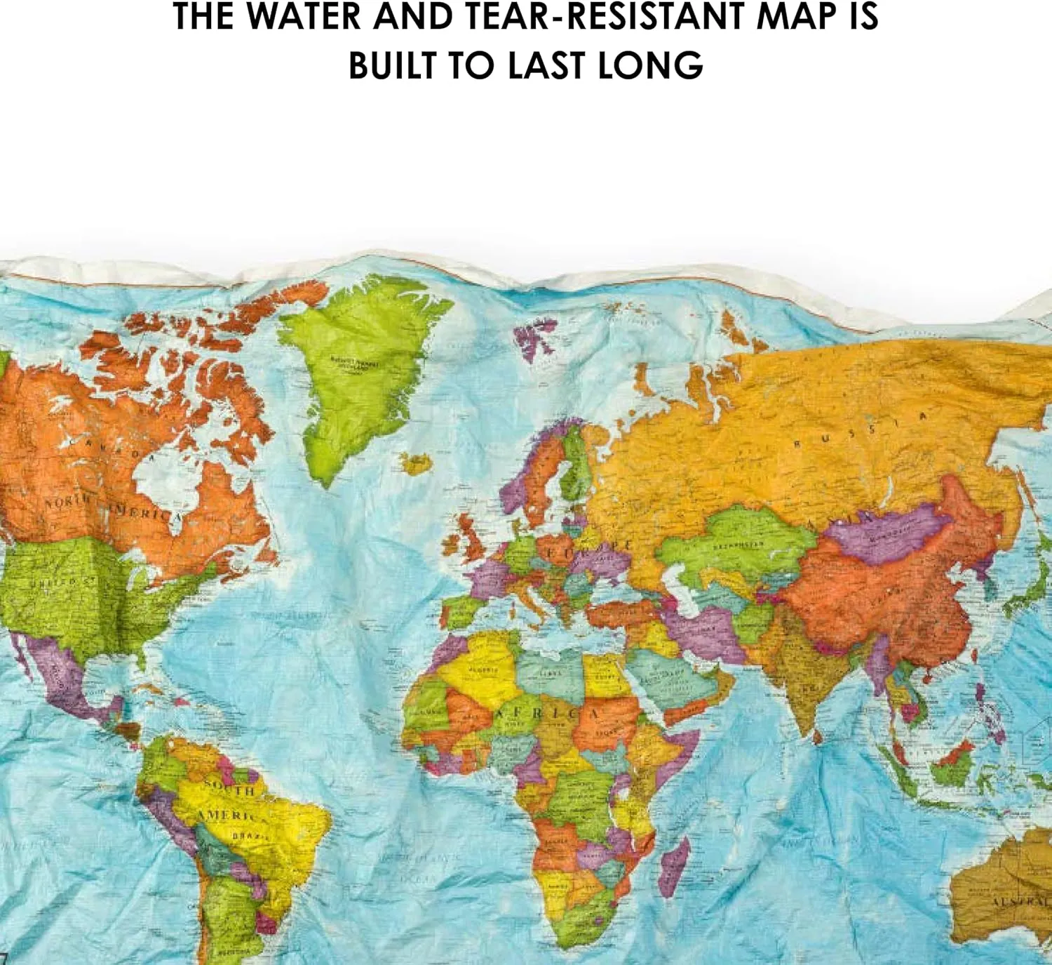 Waypoint Geographic World ScrunchMap, Portable, Easy-to-Store Map of the World, Water and Tear-Resistant Map, Eco-Conscious Unique Gifts, Storage Bag Included, 24" H x 36" W