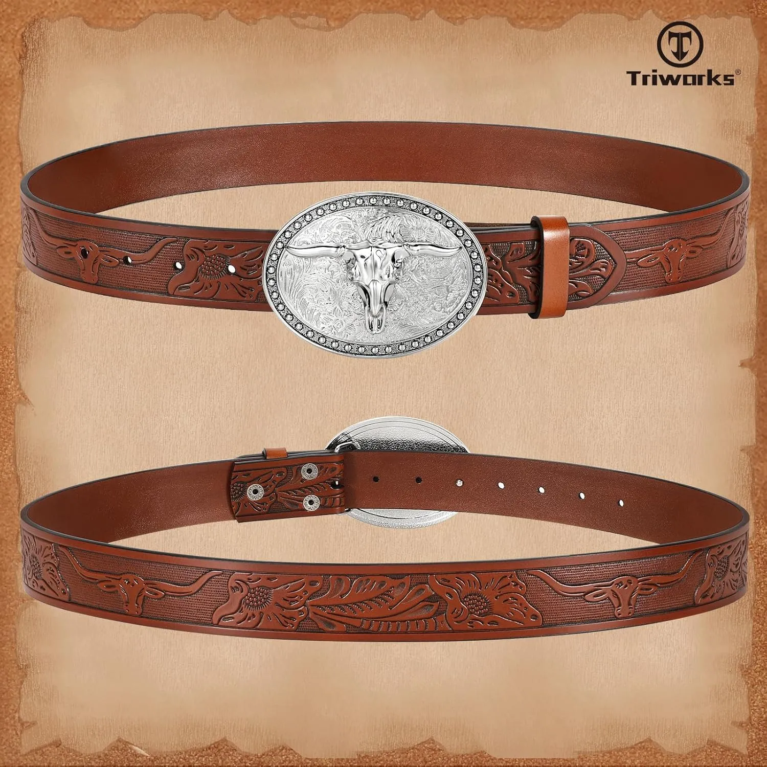 Western Belts for Men Women, Cowboy Cowgirl Belt Embossed Western Country Leather Belts for Jeans